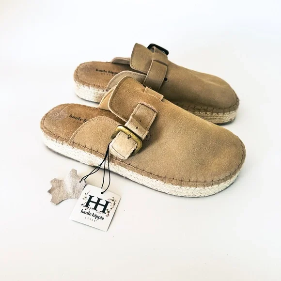 NEW Haute Hippie Aria Suede Mule Clogs Tan Beige Buckle Slip-On 10 NWT - Picture 2 of 10